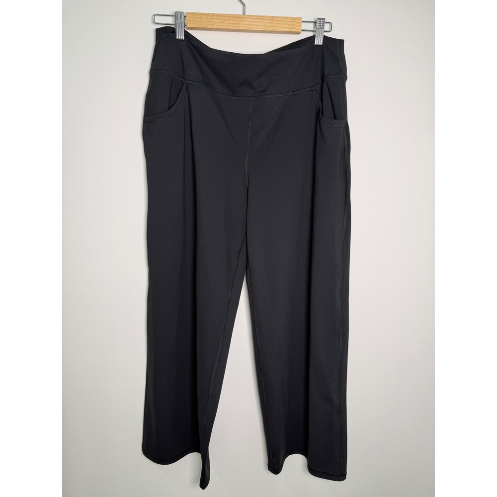 Promover Womens Black Wide Leg Yoga Pants High Waist Pockets XXL‎ Short PM25J389